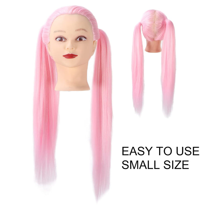 NSXAYIWE Rosa Haar-Mannequin-Kopf, Echthaar-Kosmetologie-Mannequin-Kopf, Puppenkopf für Haarstyling-