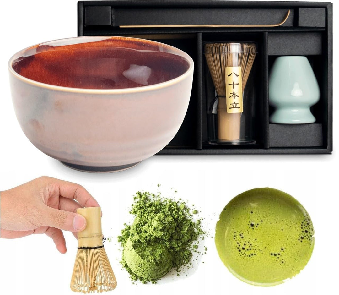 Matcha Set 4 tlg. Original japanische Schale mit Besen & Löffel Edo Japan Geschenkverpackung mit Mat