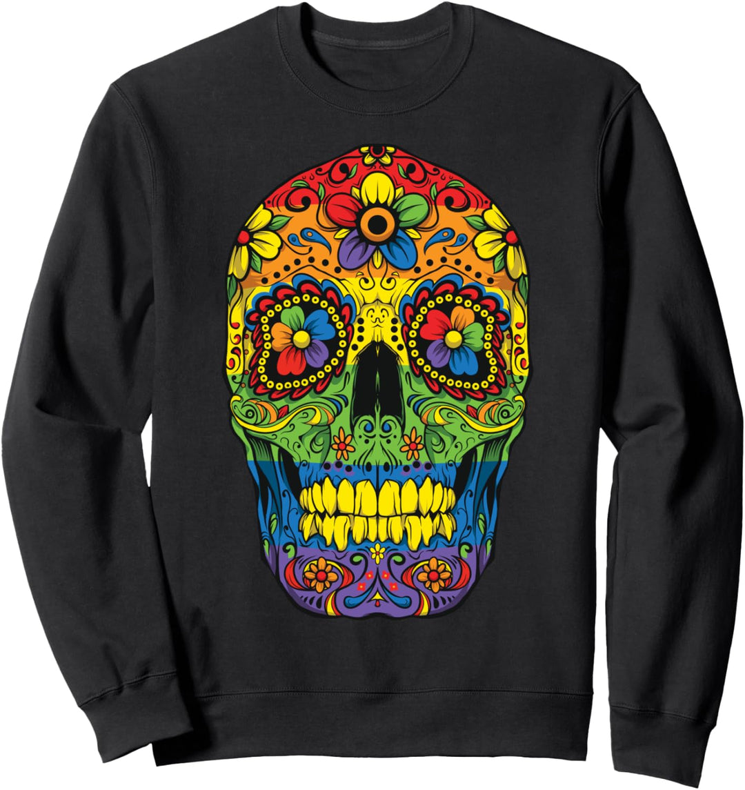 Sugar Skull LGBT Gay Pride Rainbow Flag Gift Day Of The Dead Sweatshirt