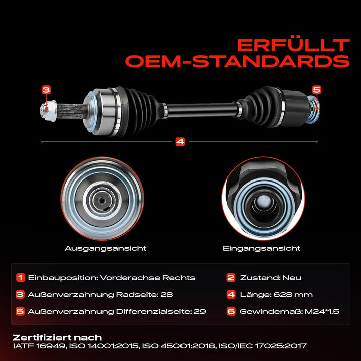 Frankberg Antriebswelle Schaltgetriebe Vorne Rechts Kompatibel mit CR-V II RD 2.2 CTDi 2005-2006 FR-