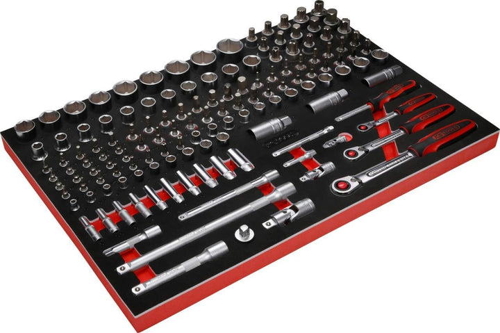 KS Tools 811.0139 1/4'' + 3/8'' + 1/2'' Steckschlüssel-Satz in Schaumstoffeinlage, 139-tlg