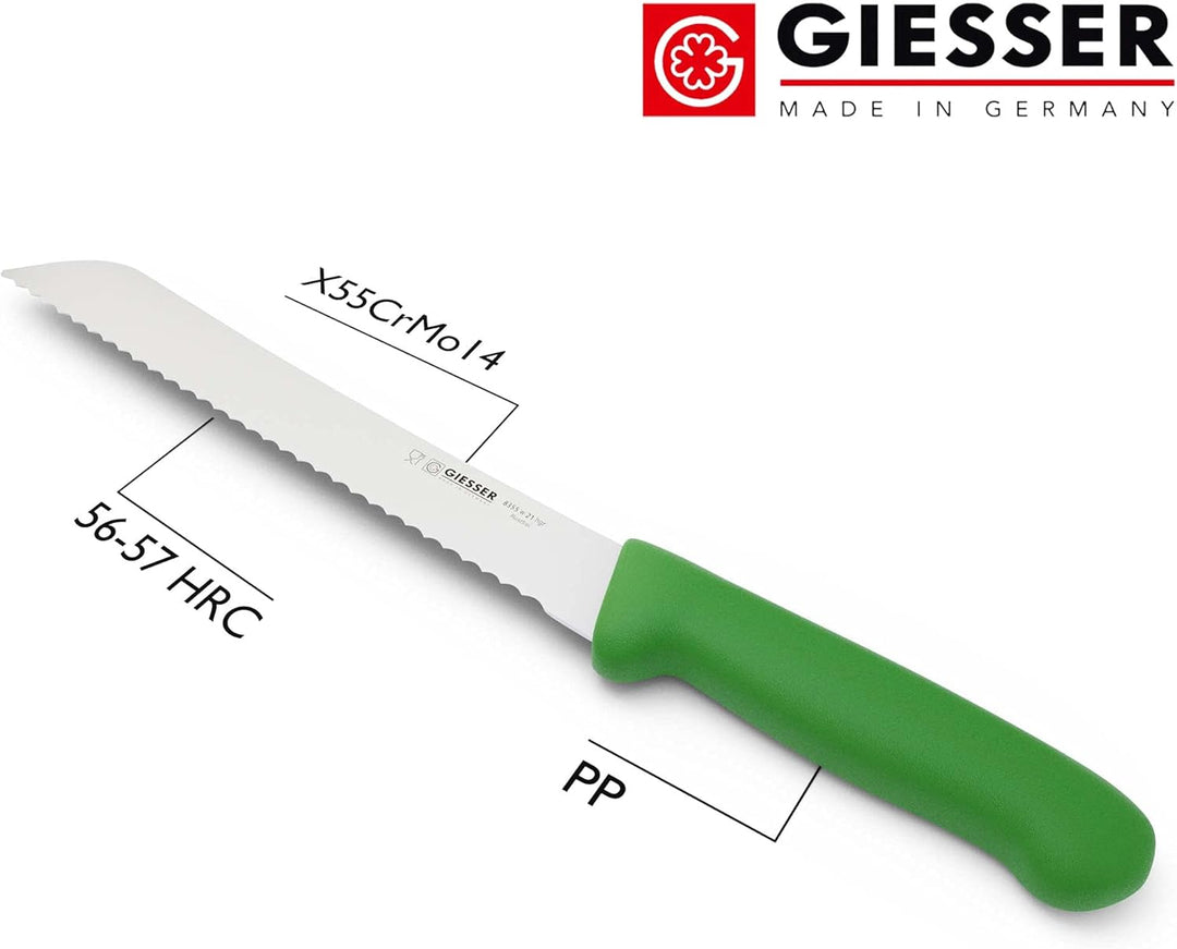 Giesser seit 1776 - Made in Germany - Brotmesser 21 cm Veggie, grün, nachhaltiger Griff, rutschfest,