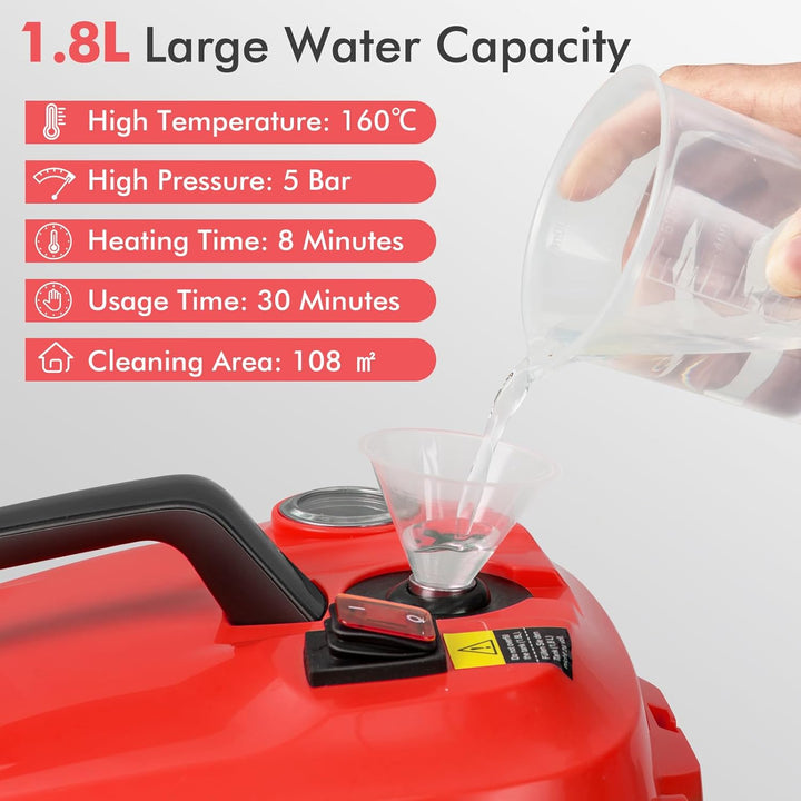 FANTASK Dampfreiniger 2000W, Steam Cleaner inkl. 13 Zubehör & 5m lange Netzkabel, Dampfdruck: max. 5