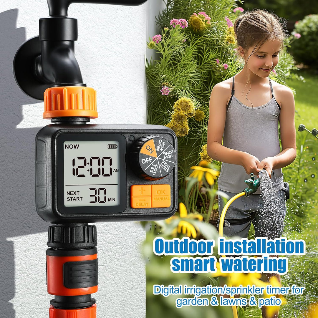 CROSOFMI Bewässerungscomputer Garten Zeitschaltuhr Bewässerung Wasserhahn Automatisch IPX5 Wasserdic