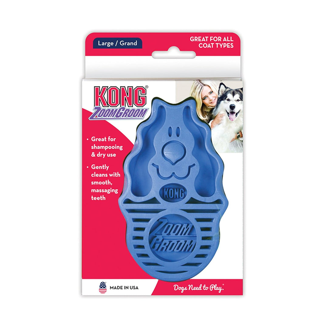 KONG – ZoomGroom – Bürste zur Hundepflege und zum Shampoonieren – Für Grosse Hunde (Blau) Blau Stand