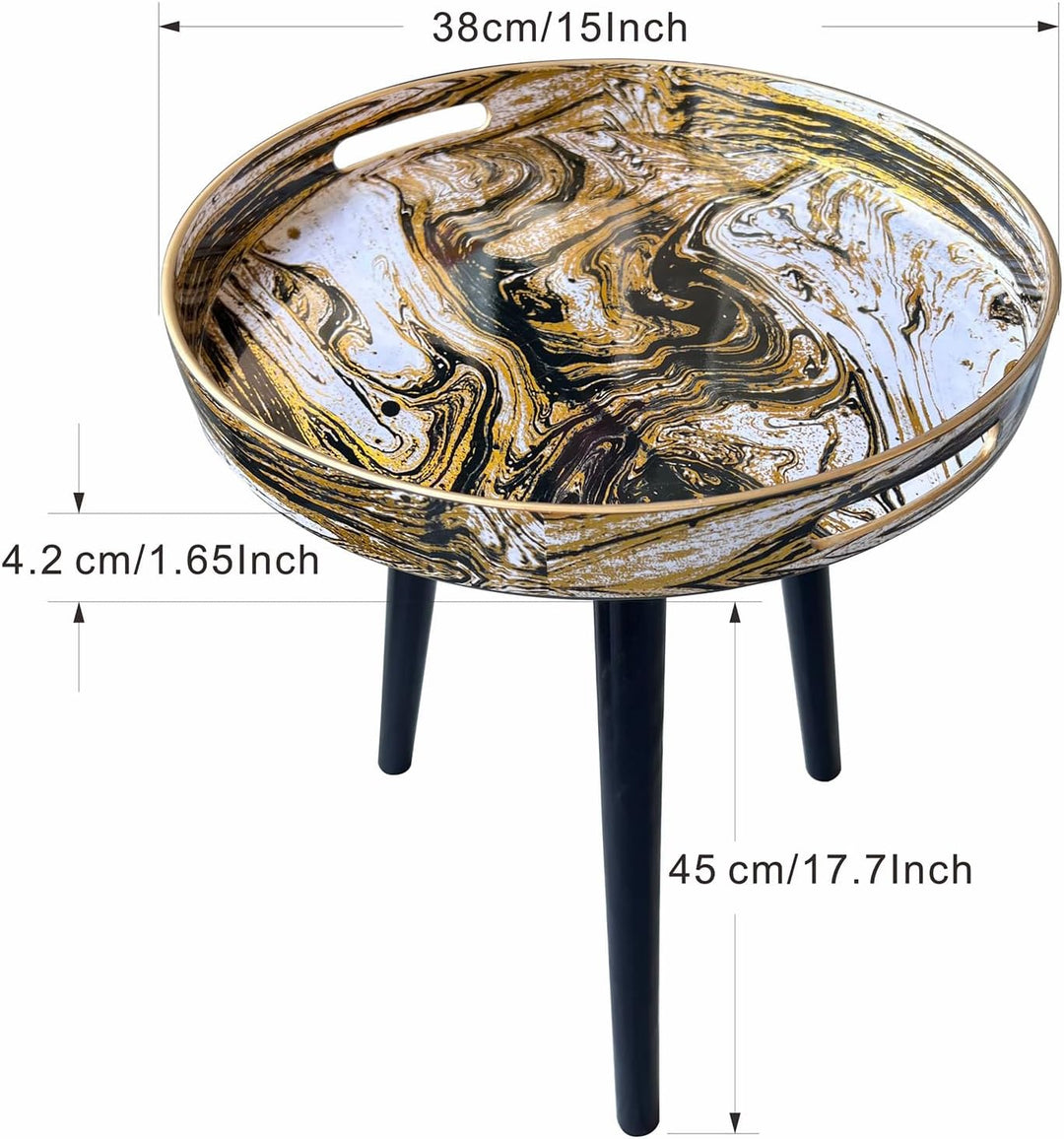 Simmer Stone Runder Beistelltisch für den Innenbereich mit abnehmbaren 3 Beinen aus Holz, vielseitig