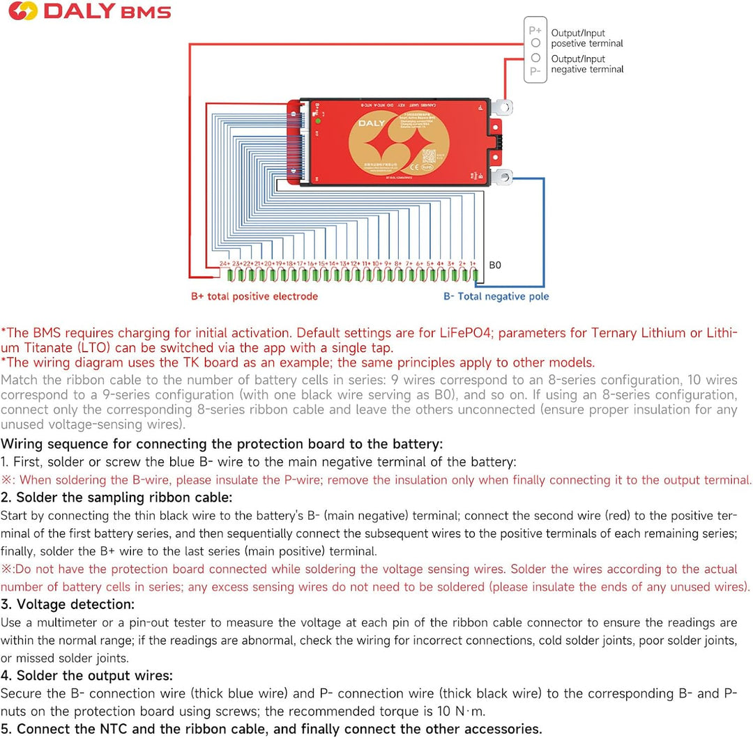 DALY BMS 24V-72V 60A integriertem 1A Aktiv-Balancer Bluetooth RS485 CAN | 7S-24S LiFePO4 Li-Ion LTO