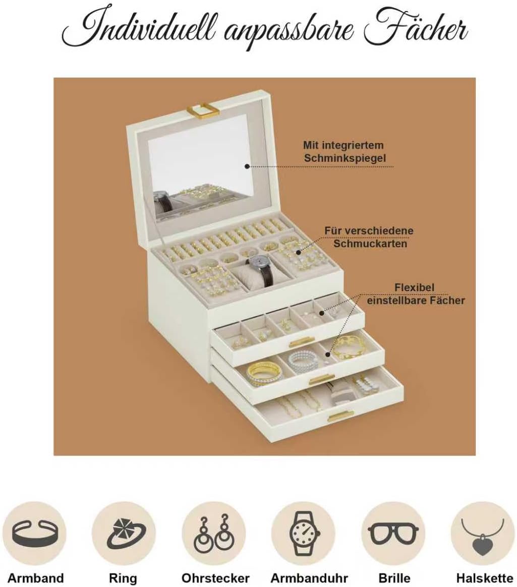 Schmuckkästchen Schmuckkasten mit 4 Ebenen Schmuckbox mit Verschluss grosse Schmuckstücke Schmuckauf