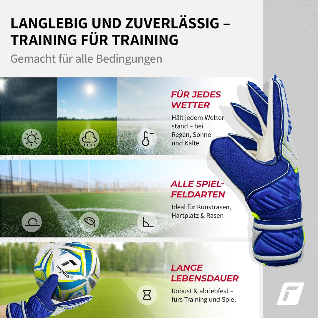 Reusch Jungen Attrakt Junior Unisex Torwarthandschuhe mit Aussennaht Schnitt und Solid Belag, Geeign