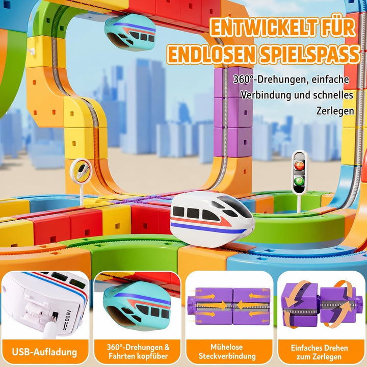 Umikk Clickrail Electric Train Set Flexible Race Track, Magic Rail Block, Magic Rail Block mit Schwe