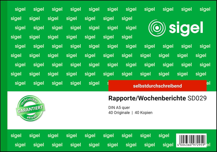 SIGEL SD029/5 Rapport / Wochenbericht A5 quer, 2x40 Blatt, selbstdurchschreibend, 5er Pack selbstdur