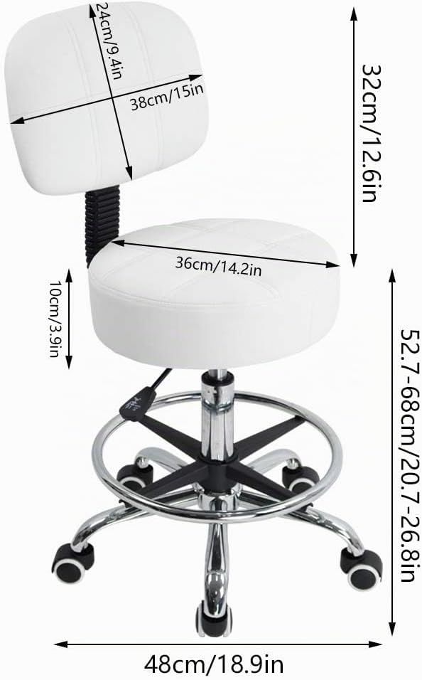 KKTONER Rollhocker Arbeitshocker mit Rückenlehne Höhenverstellbarer 53-68cm Salon Hocker PU Leder We