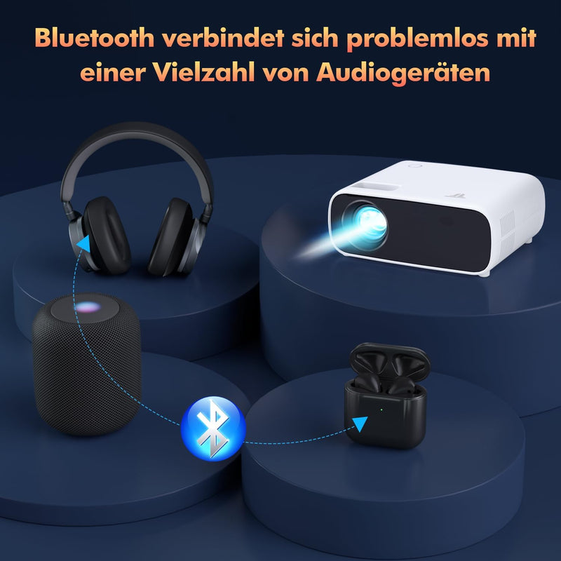 Mini Beamer mit Bluetooth und WiFi, 18000 Lumens Projektor Grösse 200 Zoll Heimkino Projector, kompa