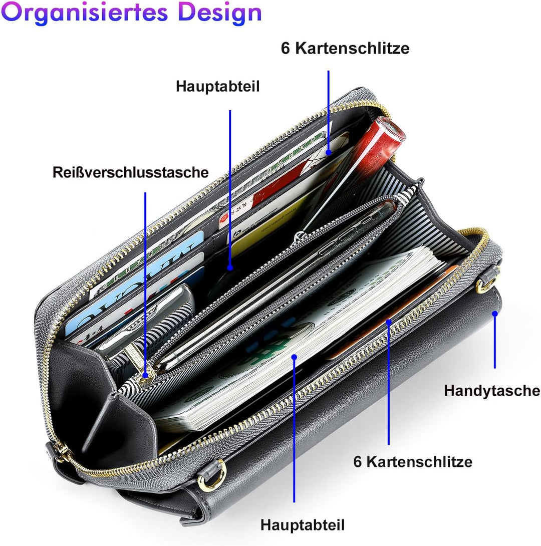 nuoku Umhängetasche Damen Klein, Tasche Damen Umhängetasche, Crossbody Bag Damen Leder mit Kreditkar