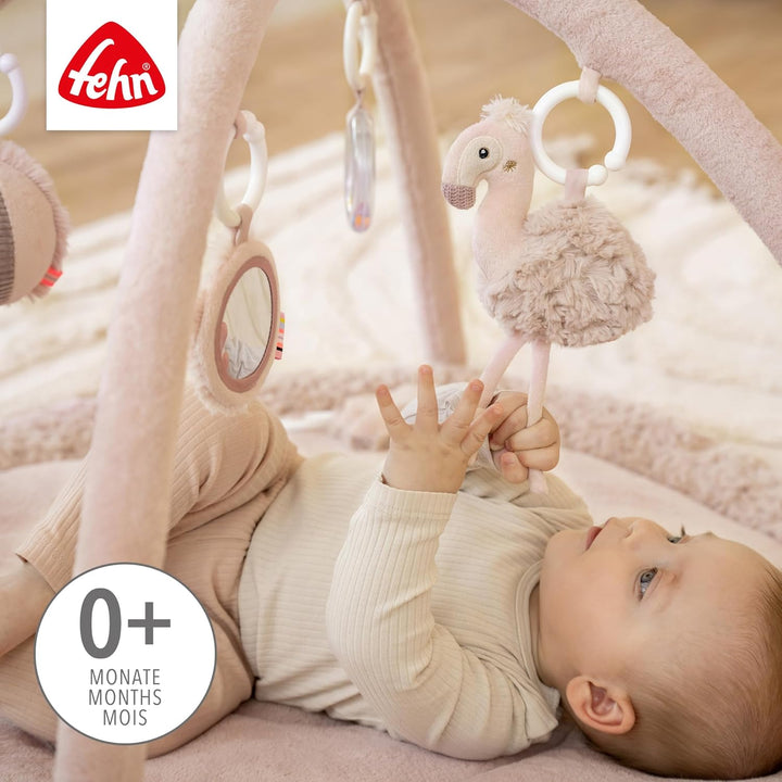 Fehn 3-D-Activity-Decke Flamingo – Spielbogen mit 5 abnehmbaren Spielzeugen für Babys – Spiel & Spas