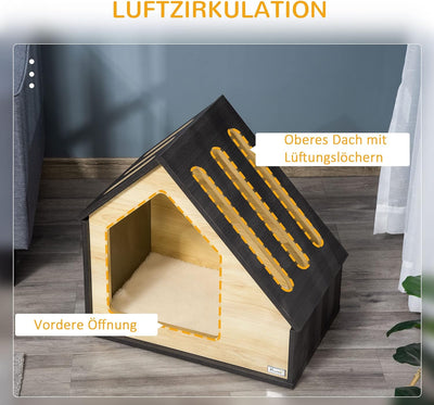 Pawhut Hundehütte aus Holz Indoor Katzenhöhle Katzenhaus Hundeschlafplatz mit Kissen Hundehaus Hunde