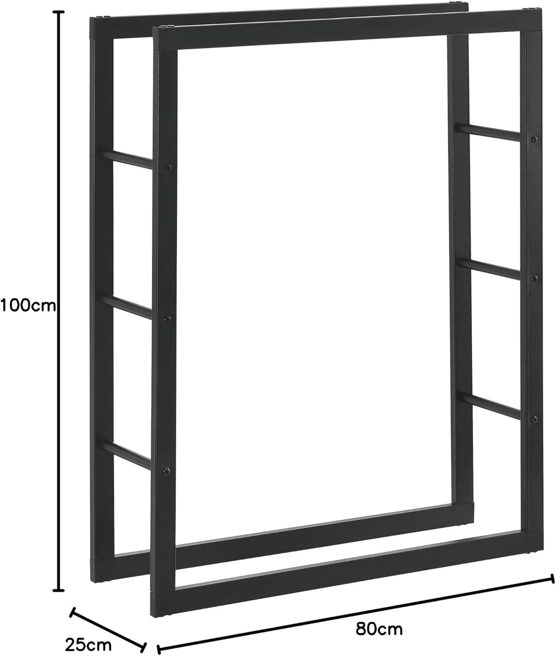 [en.casa] Kaminholzregal 80x100x25cm Brennholzregal Feuerholzregal Holzhalter Schwarz 80 x 100 x 25