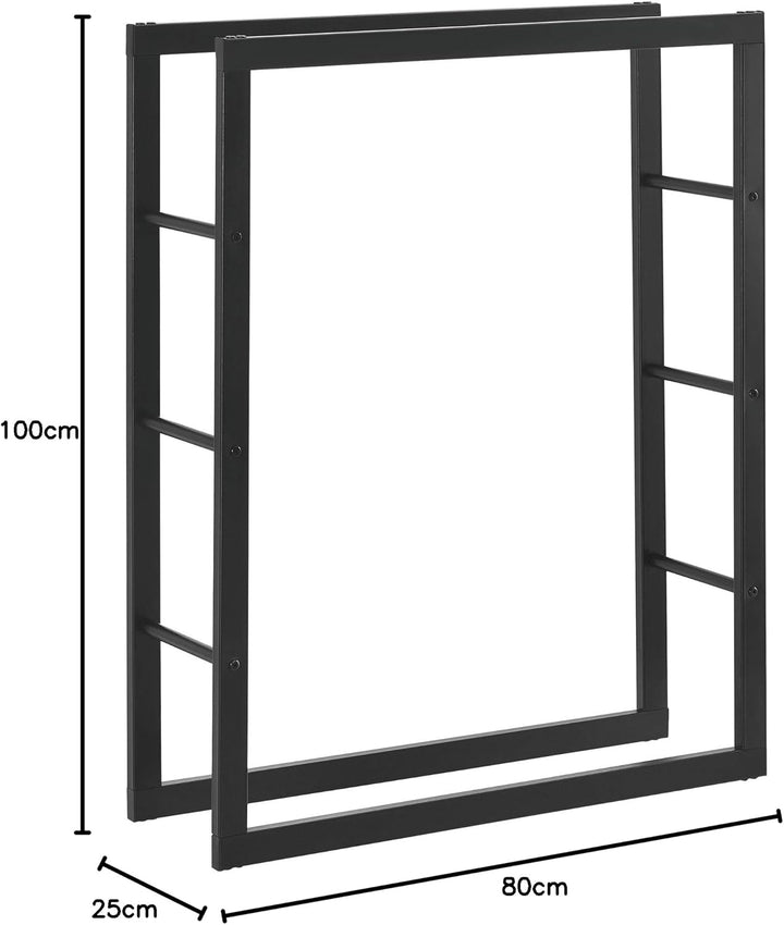 [en.casa] Kaminholzregal 80x100x25cm Brennholzregal Feuerholzregal Holzhalter Schwarz 80 x 100 x 25