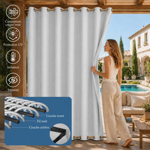 Rosnek Outdoor Vorhang Wetterfest mit Obere Ösen,2 Stück Gewichtet Outdoorvorhänge 213x254cm Outdoor