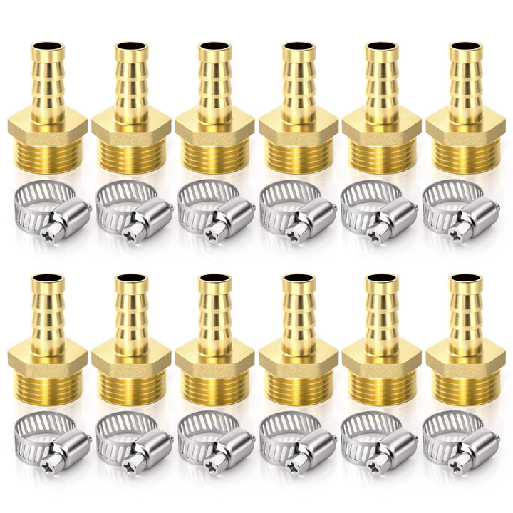 12 Stück Schlauchanschlussstücke, 1/2 Zoll BSP Stecker x 8 mm Schlauchanschluss mit 12 Stück Klemmen