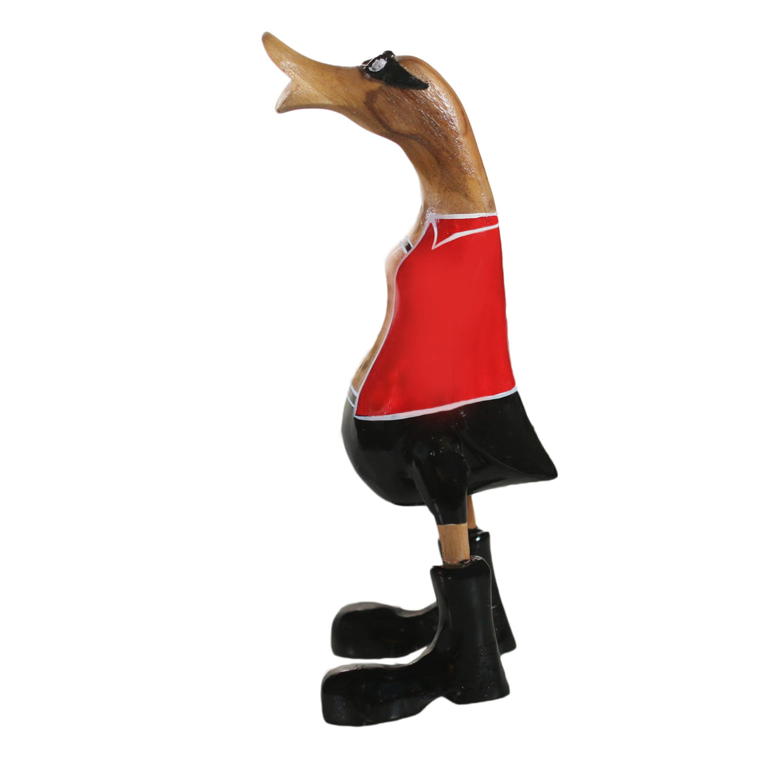 ART-CRAFT Holz Ente Lauf Ente Gartendeko Figur aus Bambus Wurzel und Teak Holz mit Stiefel und Hut B