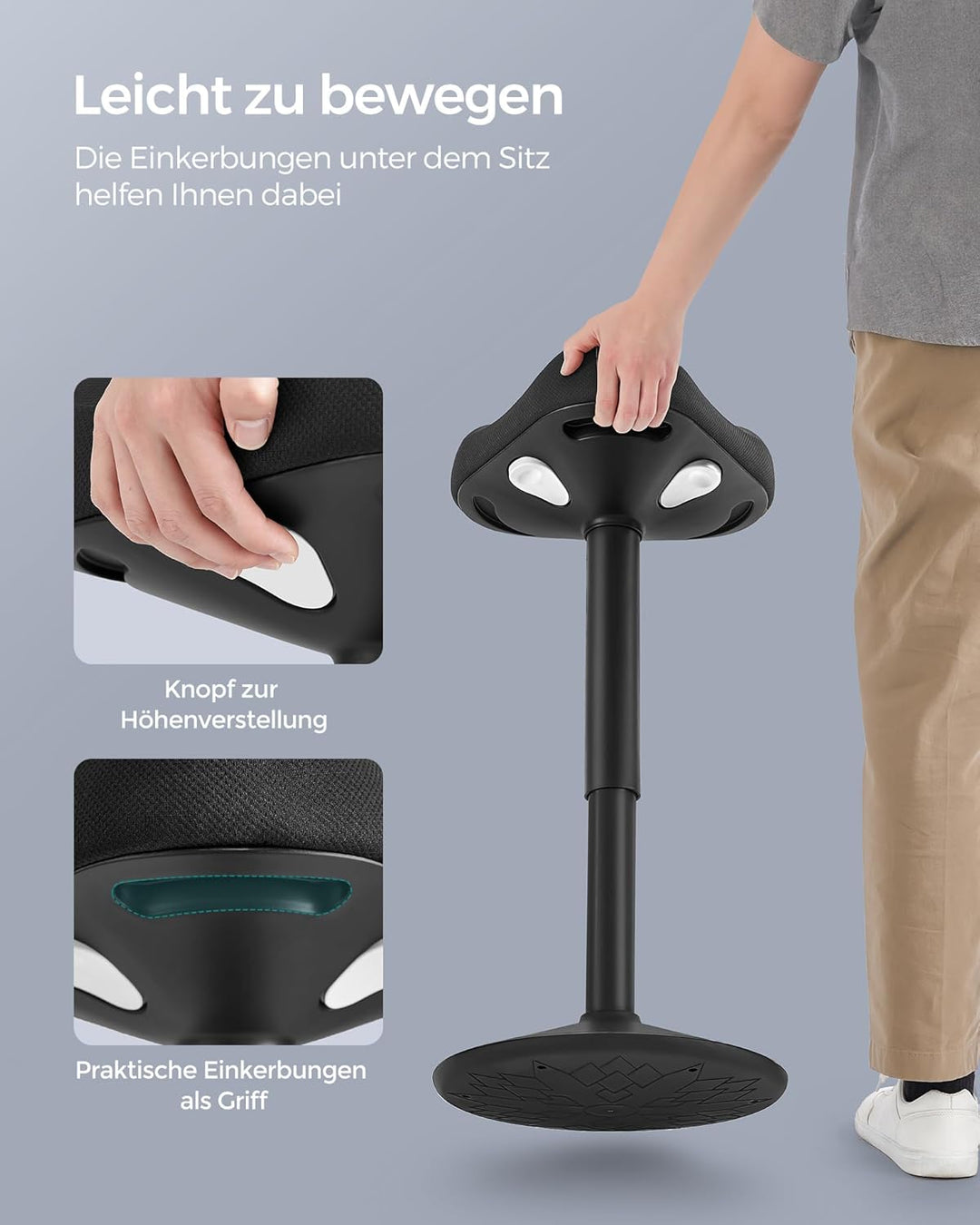 SONGMICS Hocker, Stehhocker um 360° neigbar, Schreibtischstuhl, höhenverstellbar 58-83 cm, grosser S