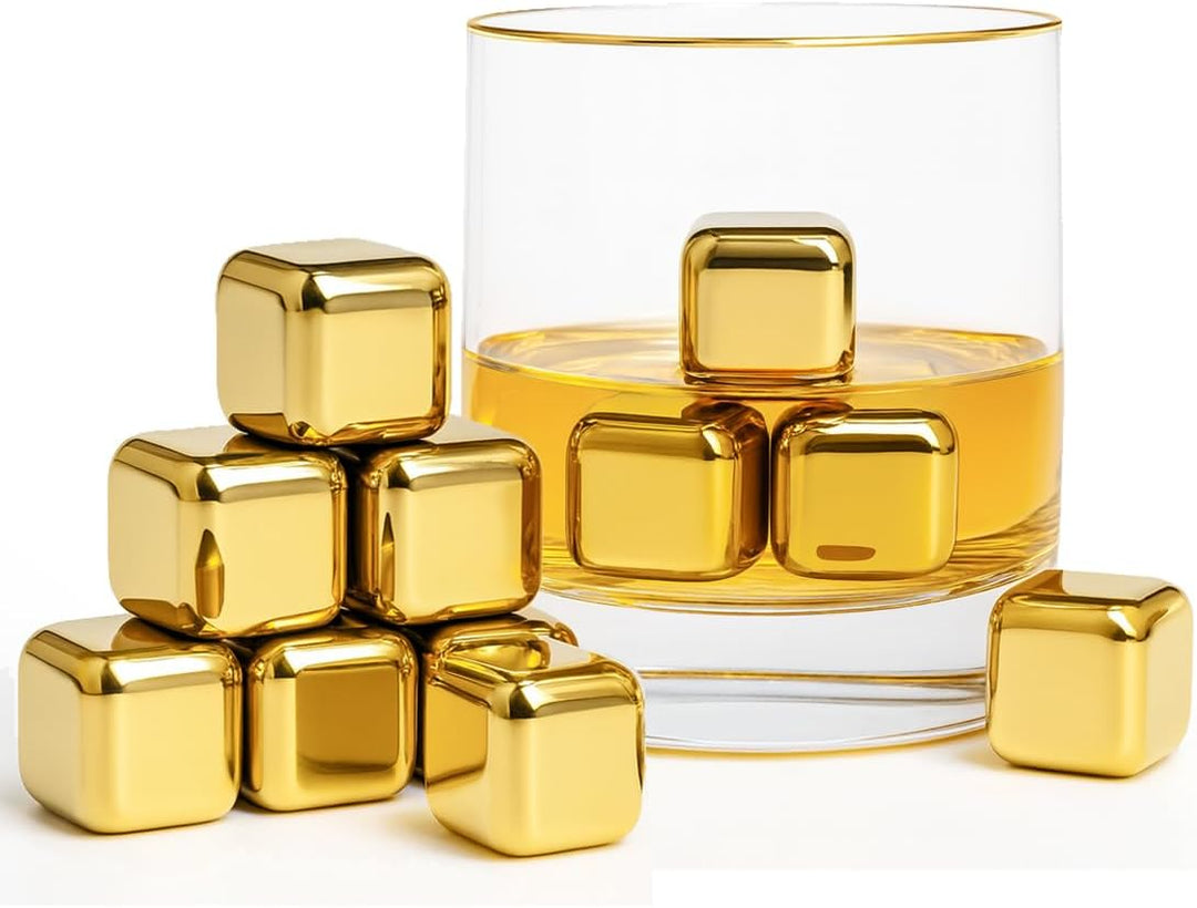 FLOW Barware Gold Whisky-Steine, Geschenk-Set mit Eiszange und Aufbewahrungstasche, Wiederverwendbar
