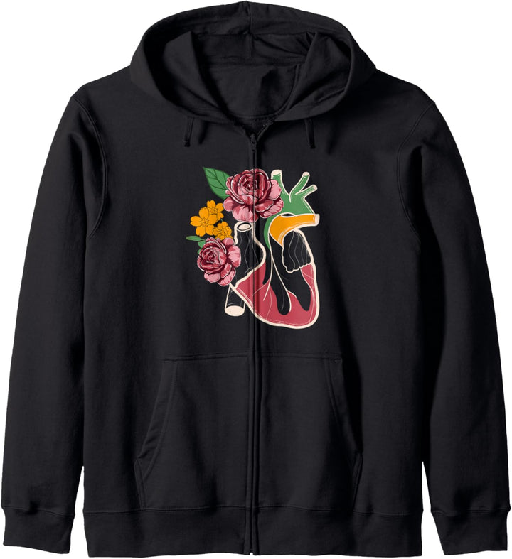 Anatomisches Herz und Blumen I Kardiologie I Anatomie Kapuzenjacke