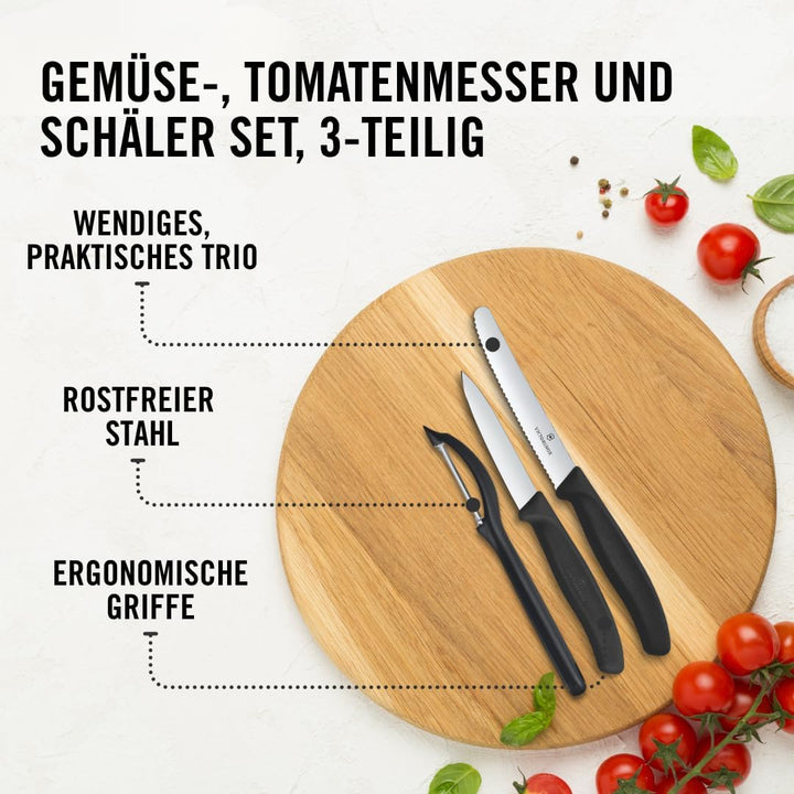 Victorinox, Swiss Classic, Profi Gemüsemesser-Set mit Schäler, 3-teilig, , Robuster Kunststoffgriff,