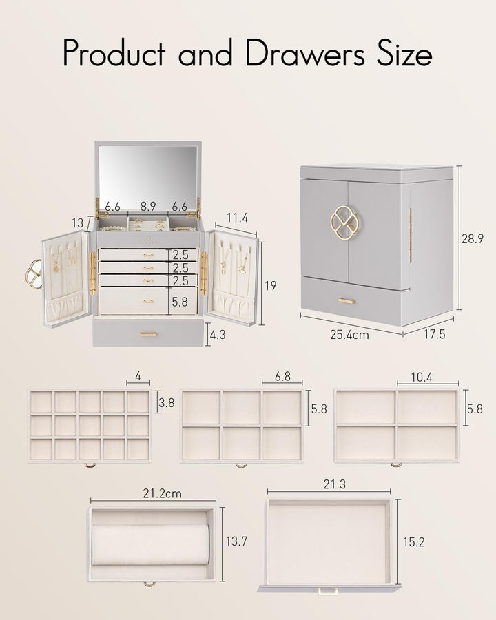 Vlando Schmuckaufbewahrung Gross, Schmuckschatulle Schmuck Organizers Gross XXL, Schmuckkästchen mit