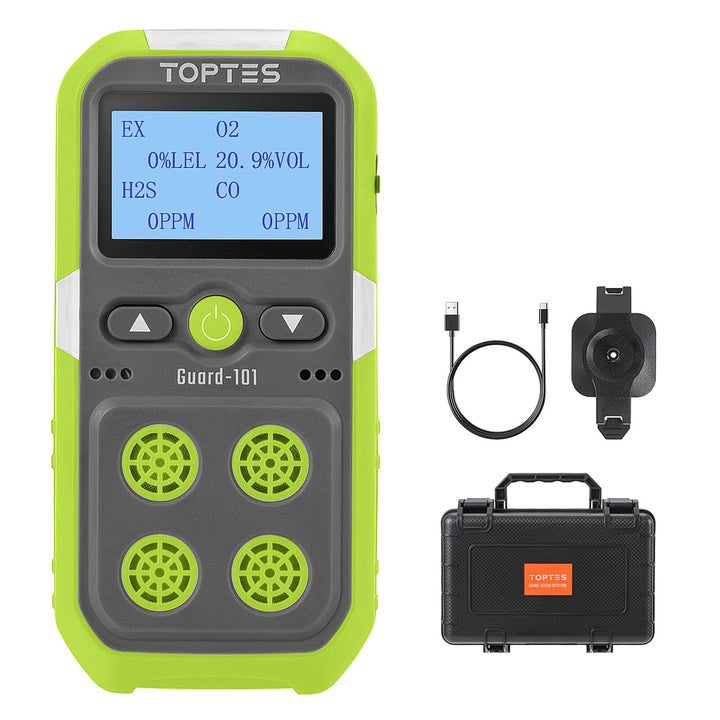 TopTes Guard-101 Gasmelder, 4 Gasmelder Für H2S, CO, LEL Und O2, Mit Vibration, Licht- Und Tonalarm,