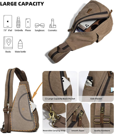 KL928 Canvas Sling Bag Rucksack Damen und Herren – Schulterrucksack Umhängetasche Crossbag Verstellb