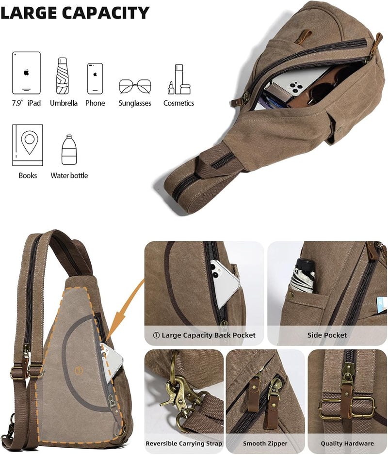 KL928 Canvas Sling Bag Rucksack Damen und Herren – Schulterrucksack Umhängetasche Crossbag Verstellb