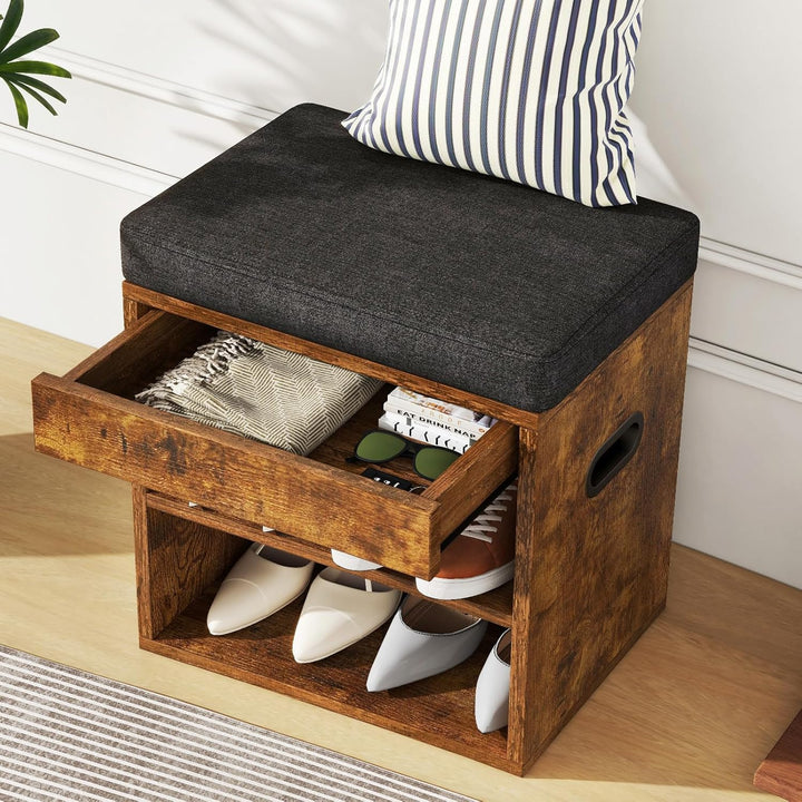 YMYNY Schuhbank mit Sitzfläche und Schublade, 2-Stufig Schuhschrank mit sitzbank, Schuhregal Klein m