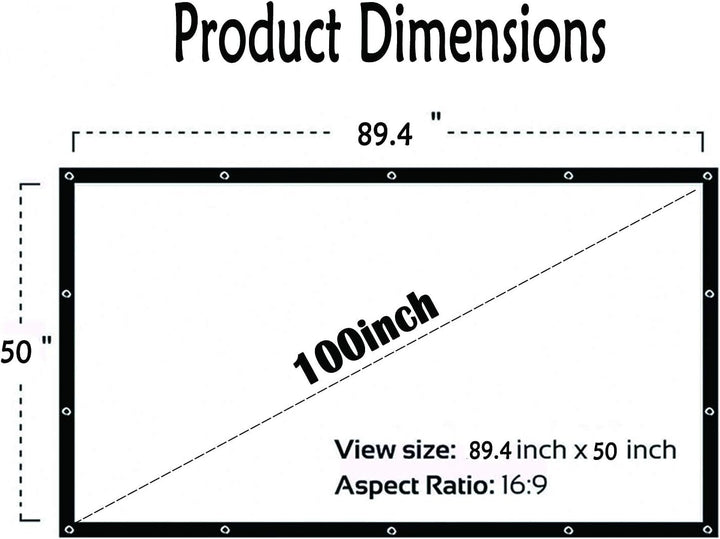 OWill Beamerleinwand 16:9 HD faltbar für Heimkino Indoor Outdoor (100 Zoll) 100 inch, 100 inch