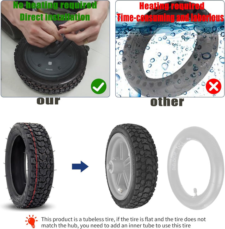 LTSKY 8,5 Zoll Offroad Reifen schlauchloser für Xiaomi M365/1S / Pro/Pro 2, 50/75-6.1 (8 1/2 * 2) Re