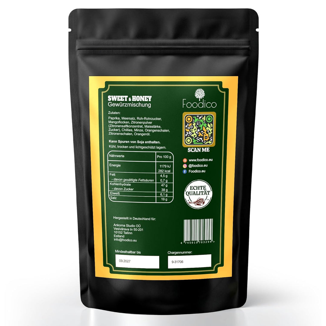 Foodico BBQ Rub Sweet & Honey 750g Grill Gewürz | Süss-Fruchtige Gewürzmischung mit Honig-Note | Exo