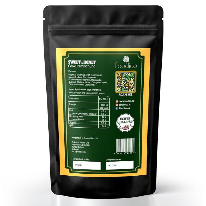 Foodico BBQ Rub Sweet & Honey 750g Grill Gewürz | Süss-Fruchtige Gewürzmischung mit Honig-Note | Exo