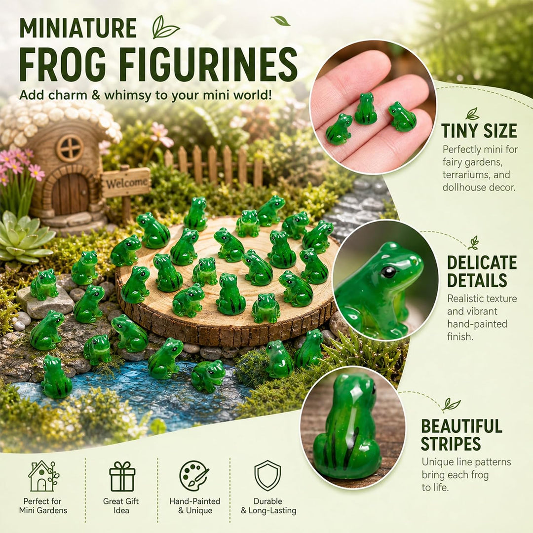 Exasinine 50 Stück Mini-Frösche Harz Grün Frosch Miniaturfiguren Tiere Modell Feengarten Miniatur Mo