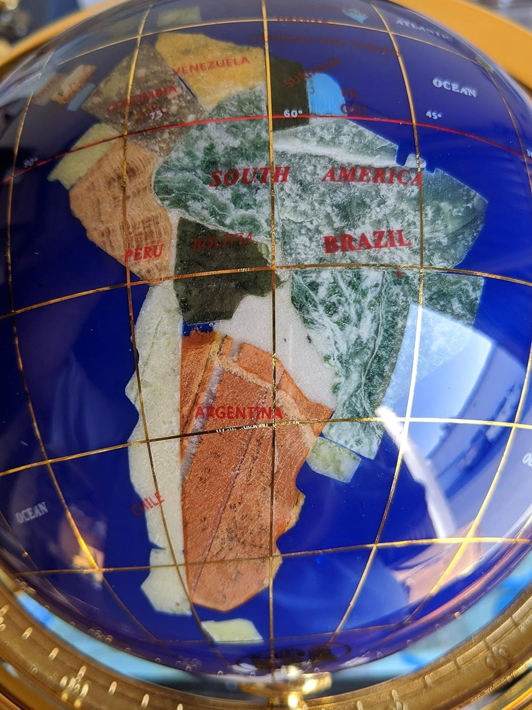 Einzigartige Art 25,4 cm by 6 Lapislazuli blau Ocean Tisch Top Edelstein World Globe mit Gold Stativ