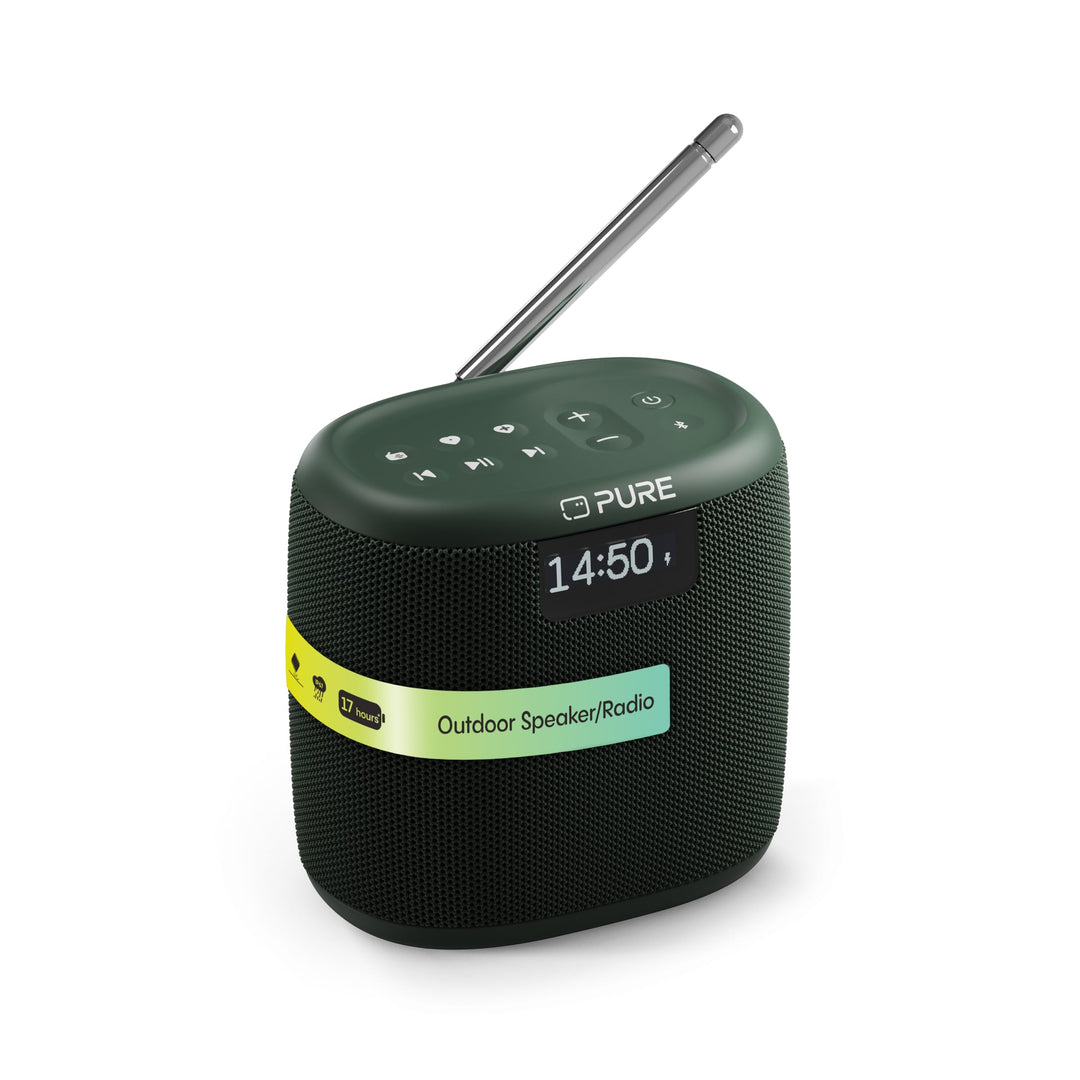 Pure Woodland Mini – Mini Bluetooth Lautsprecher für draussen, wasserdichte Musikbox mit DAB+ & FM R