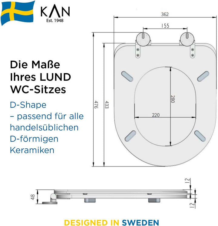 KAN Toilettendeckel mit Absenkautomatik - Lund - D Form Klobrille aus Holz mit Universeller Passform
