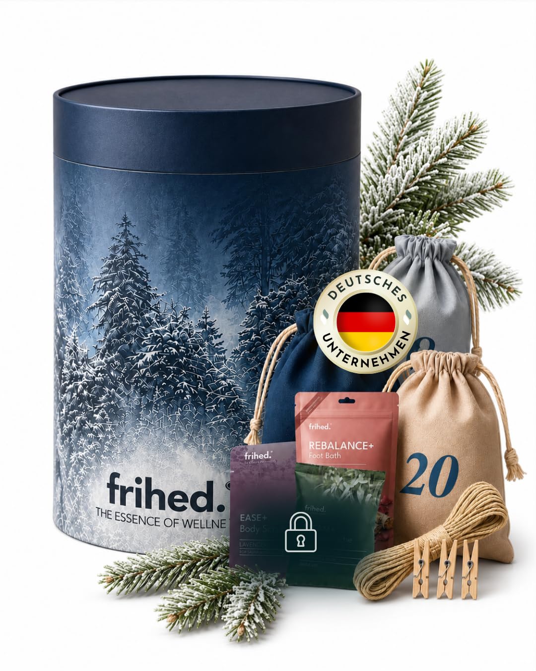 frihed. Sauna Adventskalender 2024 - Limitiert - 24 Wellness Salze - Peeling nach Sauna, Dusche & Ba