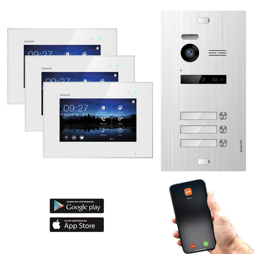 Balter EVO Video Türsprechanlage ✓ Touchscreen 7 Zoll Monitor ✓ Türstation für 3 Familienhaus Türkli