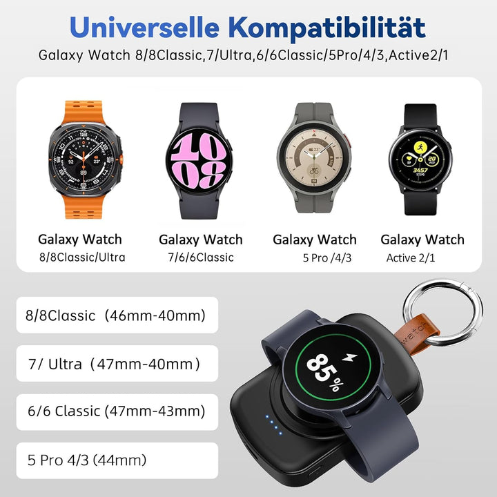 Ladegerät für Samsung Galaxy Watch,1800 mAh tragbares Ladegerät für Samsung Galaxy Watch 8/8 Classic