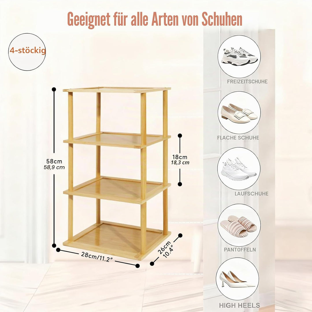Aniston Kleines Schuhregal mit 4 Ebenen, aus Bambus, freistehend, schmal, schmal, vertikal, hohes Sc