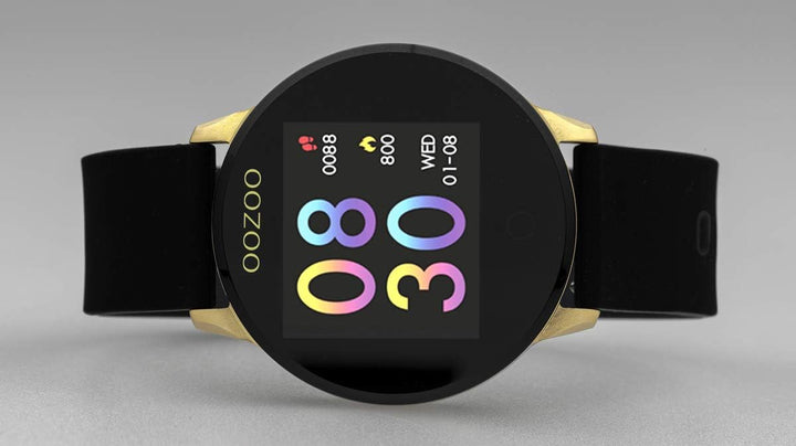 Oozoo Smartwatch Unisex Fitnessuhr (Schwarz/Gold), Schwarz/Gold