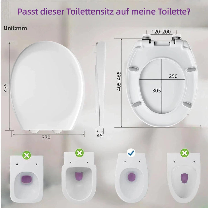 Toilettendeckel WC Sitz mit Absenkautomatik, Quick-Release Funktion für Einfache Reinigung, O Form W
