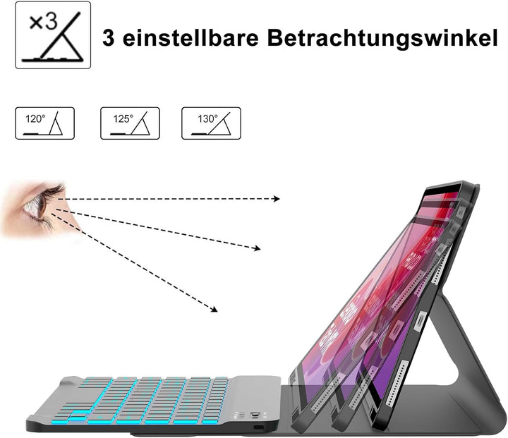 Tastatur Hülle für Lenovo Tab M11 2024, Deutsches QWERTZ, 7 Farben Beleuchtung Magnetisch Abnehmbare