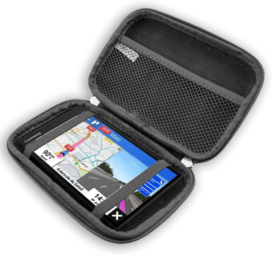GPS-Tasche für Garmin DriveSmart 76 – Hardcase mit Gummizug & Zubehörfach – stossfest & ideal für un